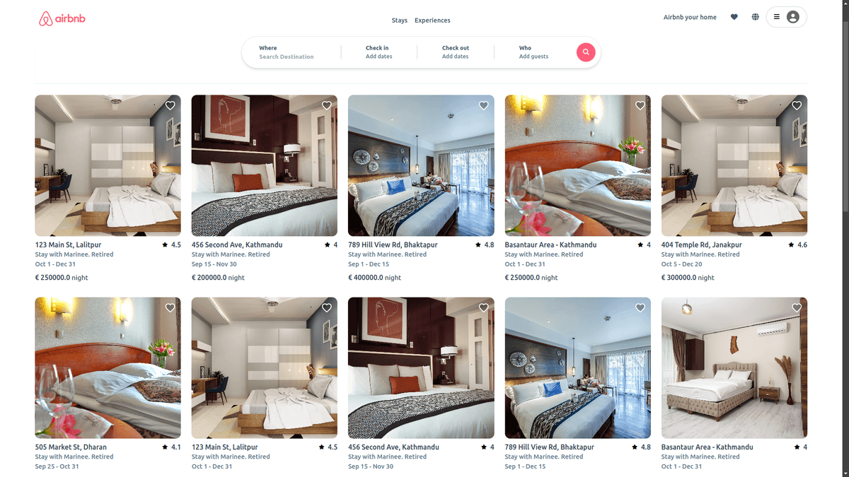Airbnb clone website created by ujjwal bhandari